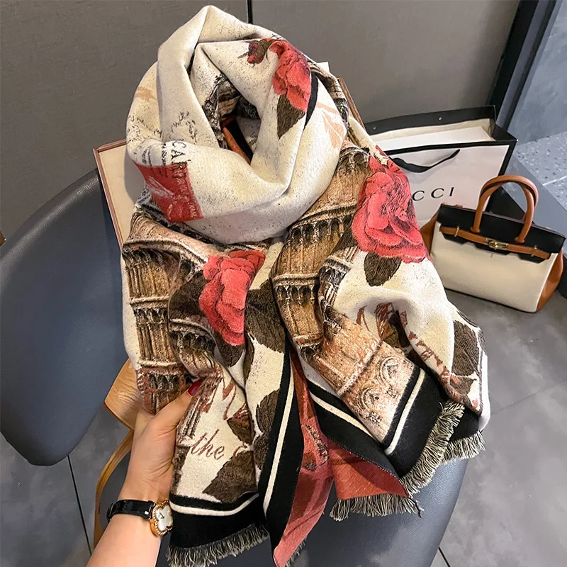 Cashmere Scarf Women Design Thick Blanket Warm Shawl Winter Luxury Pashmina Wrap Bufanda Neckerchief Female Echarpe Foulard 2023