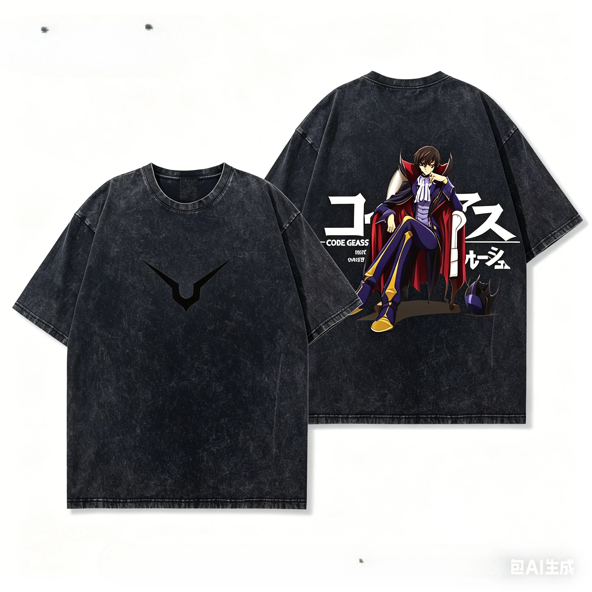 Code Geass Washed T shirt personality Clothes New Model Anime T-shirt Year round clothing Plus Size Unisex Streetwear Couples