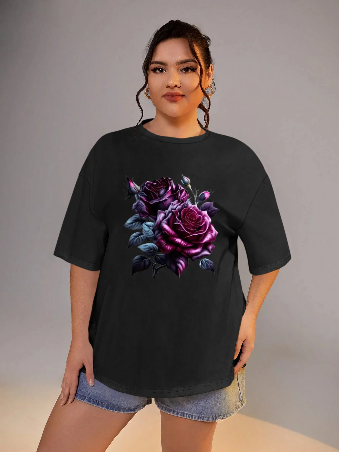 

Women's T-shirt Summer Casual Loose Fit Trendy Printed Female Clothing Round Neck Short Sleeved Tees Street Daily Plus Size Top