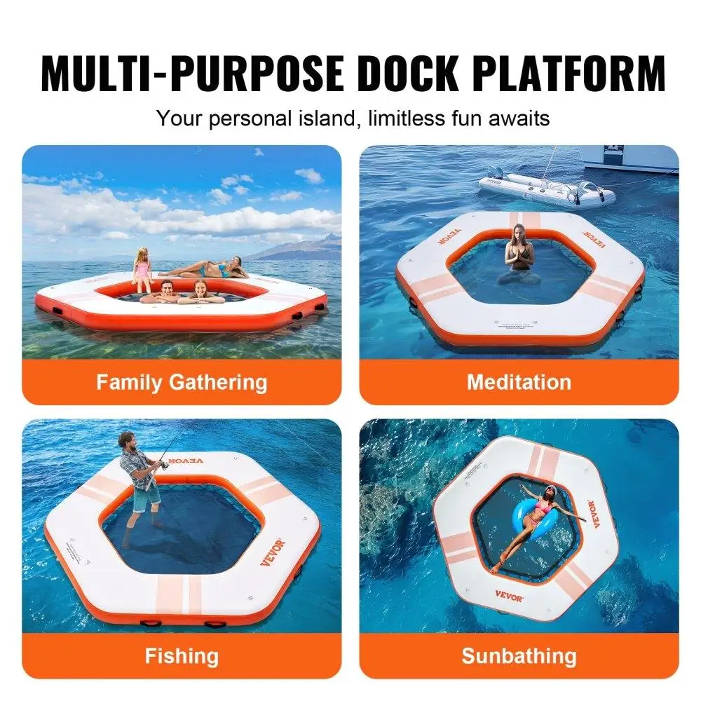 Inflatable Floating Dock 8.5FT Platform with 5FT Trampoline Mesh for pool Non-Slip Water Mat Portable Bag Detachable Ladder for