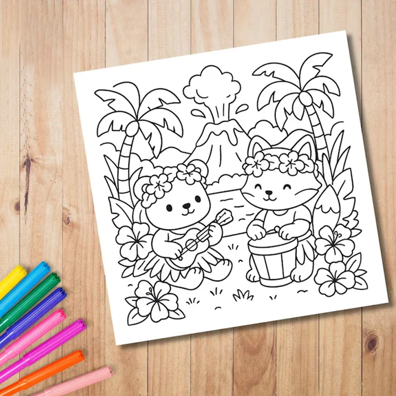 28 Halaman Buku Mewarnai Cutie Hawaii, Buku Melukis untuk Hadiah Hari Valentine, Hadiah Pesta Ulang Tahun, Perlengkapan Menggambar, Natal