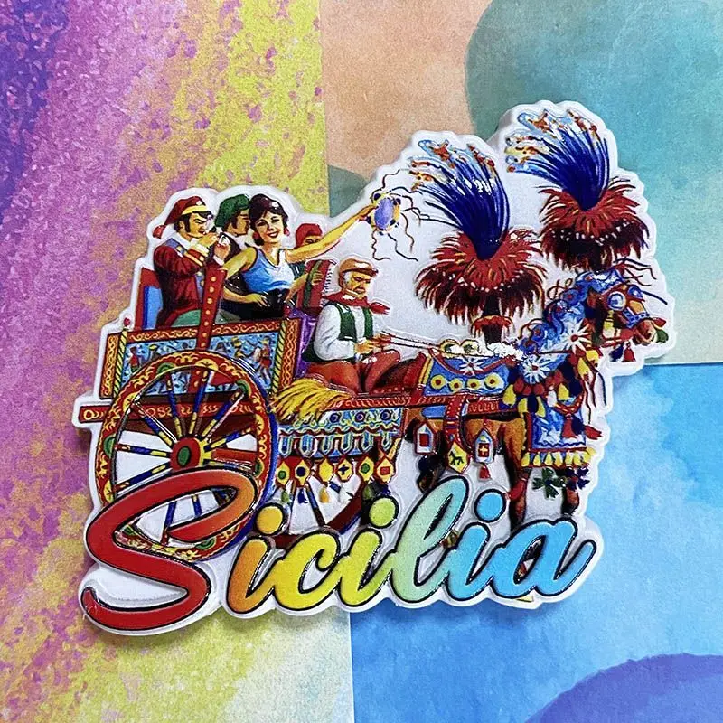 

Sicily Tourist Souvenir Creative Carriage Cultural Three-Dimensional Decoration3dPainted Refrigerator Magnet Gift