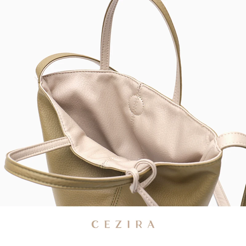 CEZIRA Soft PU Vegan Leather Top-handle Shoulder Bags Women Reversible Handbag Female Crossbody Small Bucket Tote with Zip Purse