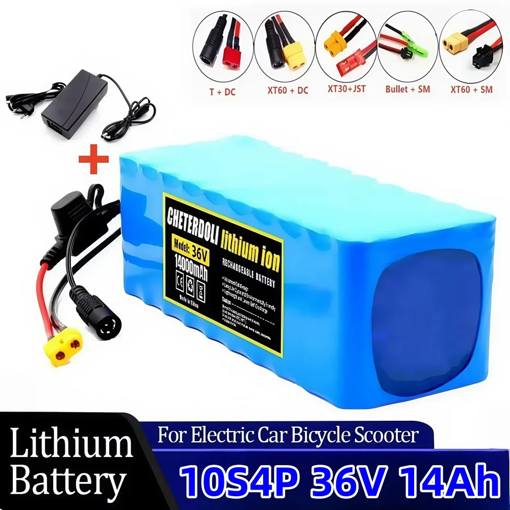 

Batería de alta potencia para bicicletas, 36v, 10s4p, 14000 mah, 1000w, 42v, 14ah, fusible BMS / 30a, cargador 42v 2a XT60-DC.