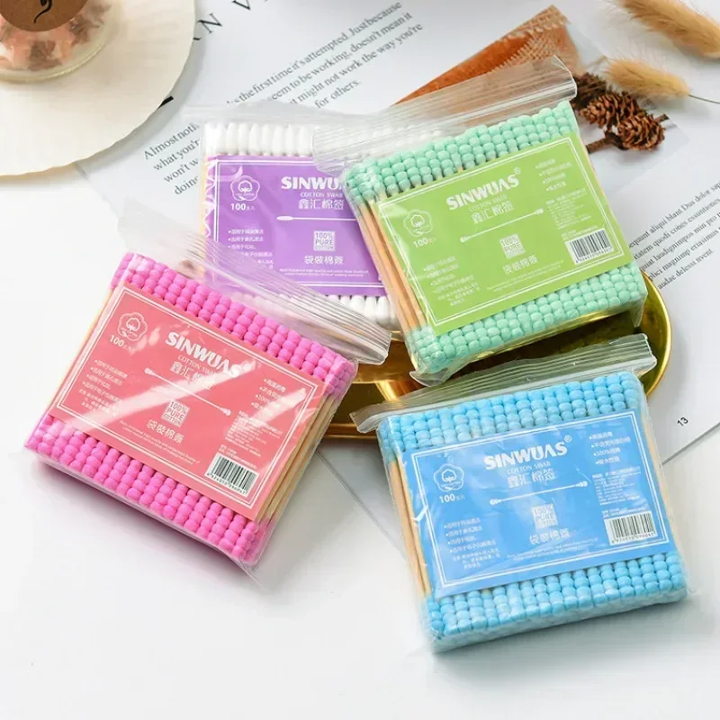 

100pcs High Qulaity Double Head Wood Cotton Swab Women Makeup Lipstik Cotton Buds Tip Sticks Nose Ear Cleaning Health Care Tools