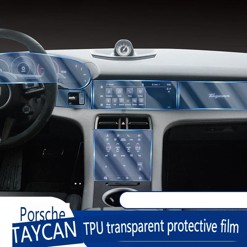 Película transparente tpu para porsche taycan 2020-2023, adesivo interior do carro, console central, tela sensível ao toque, navegação, painel da janela da porta