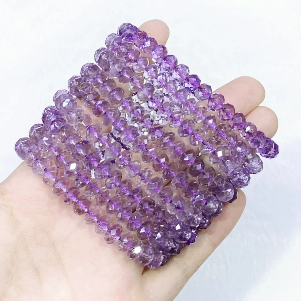 Natural Amethyst Abacus-type Faceted Beads Bracelet  8mm Women Men Stretch Bracelet  DIY Earrings Necklace Jewelry Making