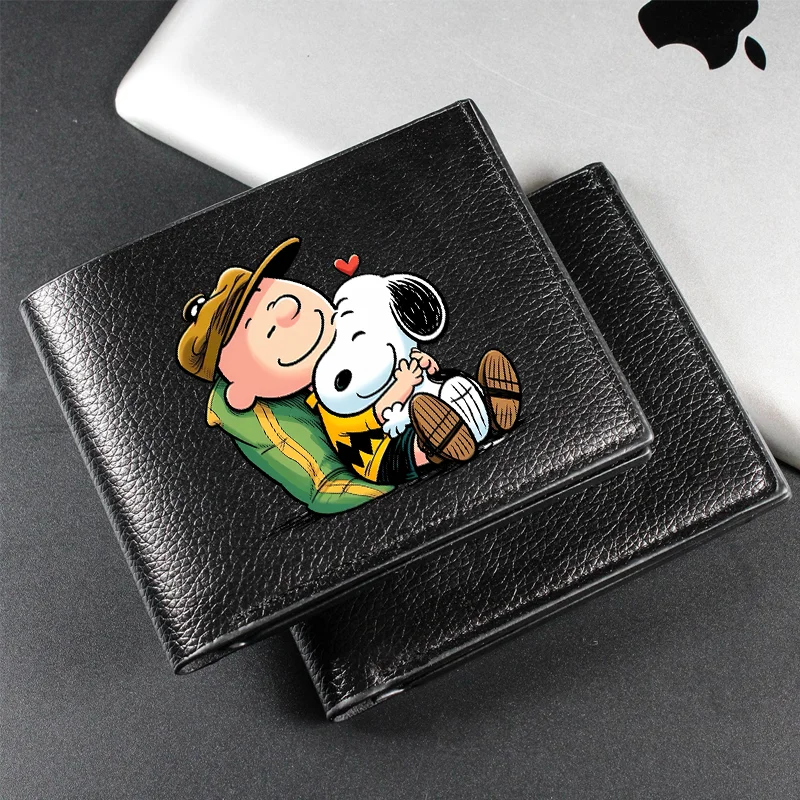 Cartera de negocios con estampado de cambio de dinero de Snoopy, monedero corto, tarjetero de estilo minimalista, regalo de cumpleaños para niños y niñas