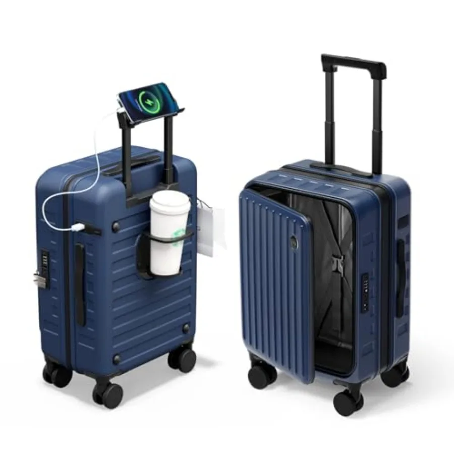 

Expandable Lightweight PC Hard Shell Carry-on 20-Inch Luggage with TSA Lock Top Opening Cup Holder Blue Business Travel Suitcas