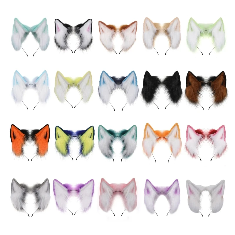 Fluffys Cat Ears Headband Handmade Faux Furs Hair Hoop for Animes Cosplay Costume Animes Dress Party Cosplay Hair Hoop