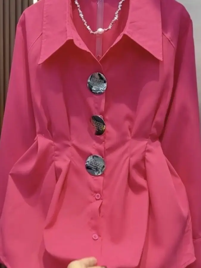 

Fashionable Candy Colored Large Size Single Button Women's Long Sleeve Shirt Loose Slimming Top for Autumn New Arrival