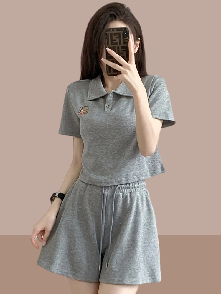

Salt Series Casual Sportswear Set for Women Short Sleeve Shorts Summer New Style Cotton Material Two-Piece Suit Street Fashion
