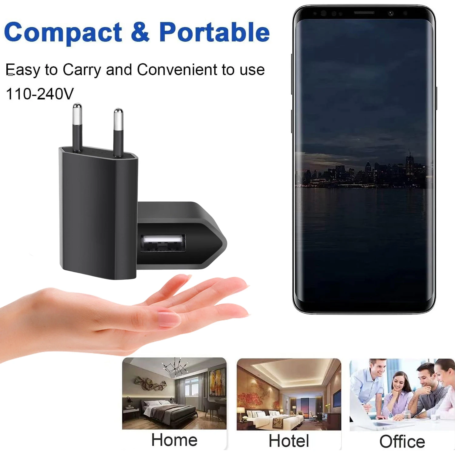 1/3/5/10pcs Black Universal 5V 1A EU Plug USB Adapter Mobile Phone Wall Travel Charger Device Power Adapter - náhled 6