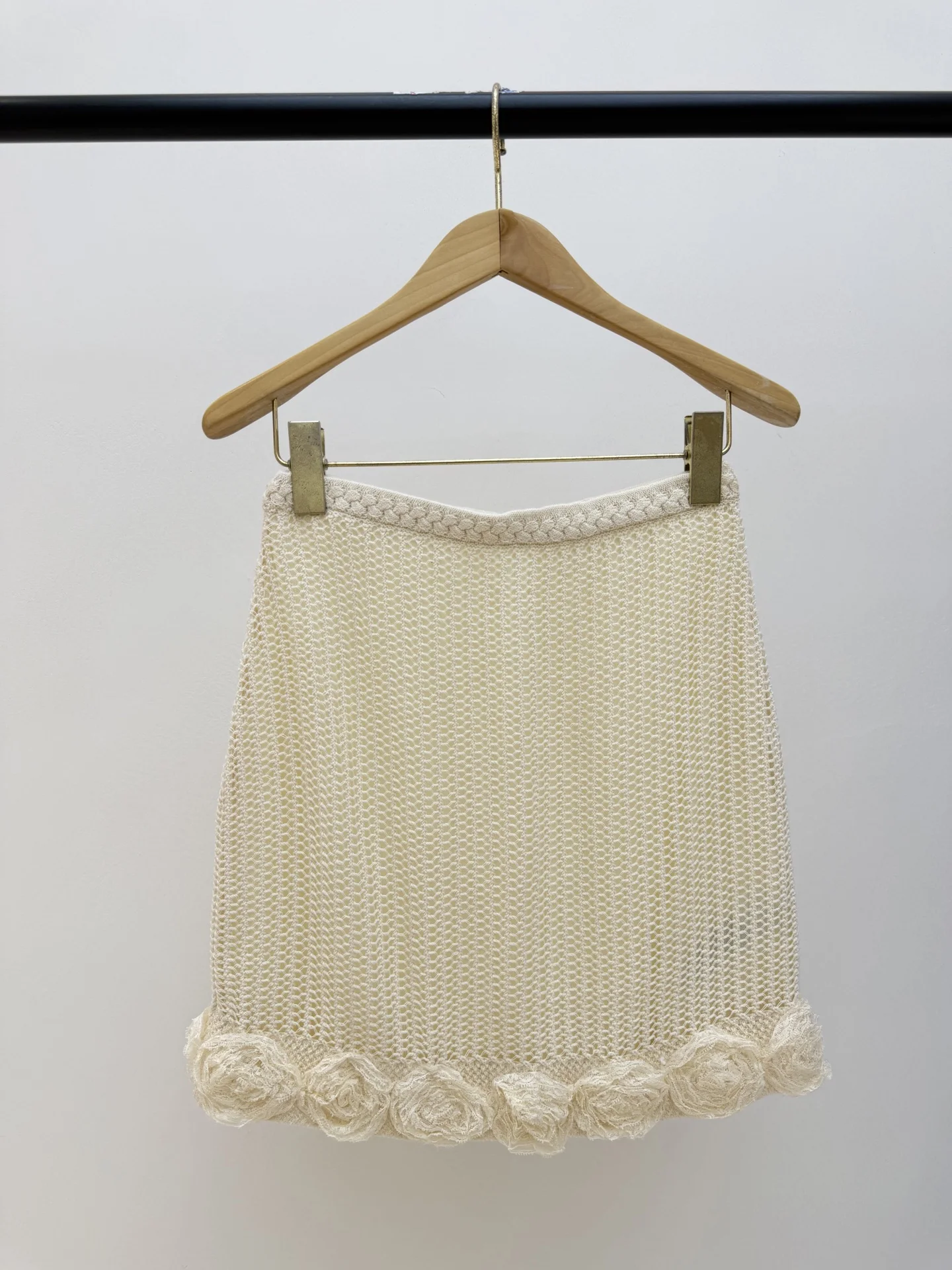 Self-portrait Summer Fashion Khaki Sexy Knitting Mini Pencil Skirt Women's Middle Waist Slim Hollow Out Appliques Short Skirt