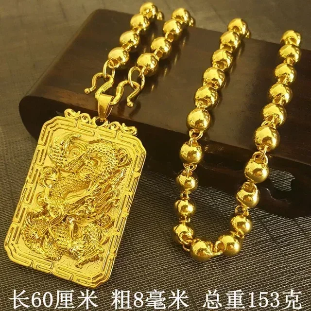 9999 24k Gold Necklace Men Dragon Guan Gong Pendant 9999 Real Gold Necklace