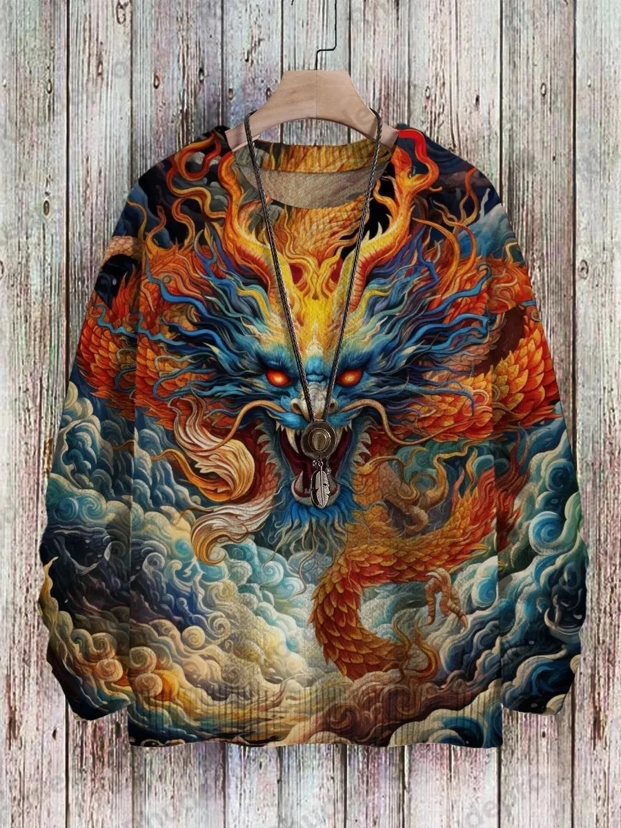 Dragon Eagle Elephant Animal Pattern 3D Printed Men's Knitted Sweater Winter Unisex Casual Warm Knit Pullover Sweater