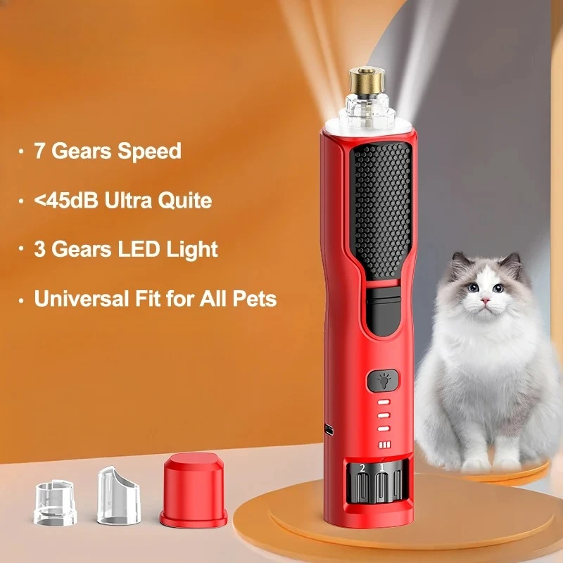 

Pet Electric Nail Grinder Rechargeable Dog Paw Grooming Nail Clipper LED Light 7 Speeds Adjustable Cat Claw Nail Grinder