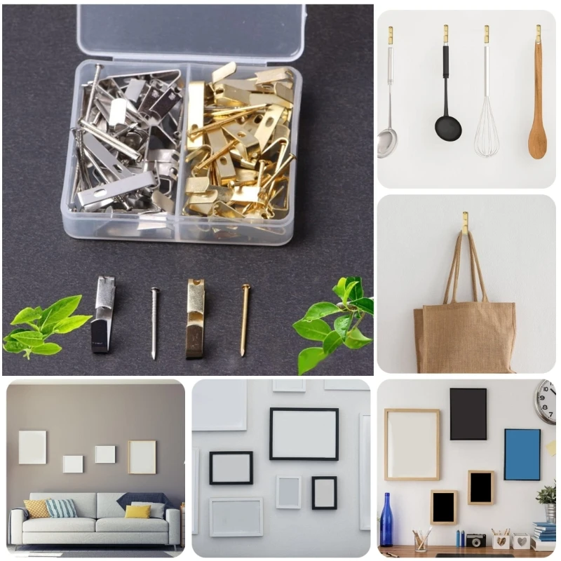 40Pcs Metal Picture Hangers with Nails Heavy Duty Picture Hanging Hook Hardware Picture Hanging Kits On