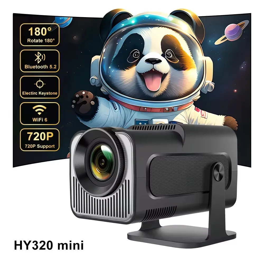 HY320 Mini nowo natywny projektor 720 P Android 11 4K 300ANSI Wifi6 BT5.0 kino zewnętrzne przenośne 180 °   Obrotowy projektor