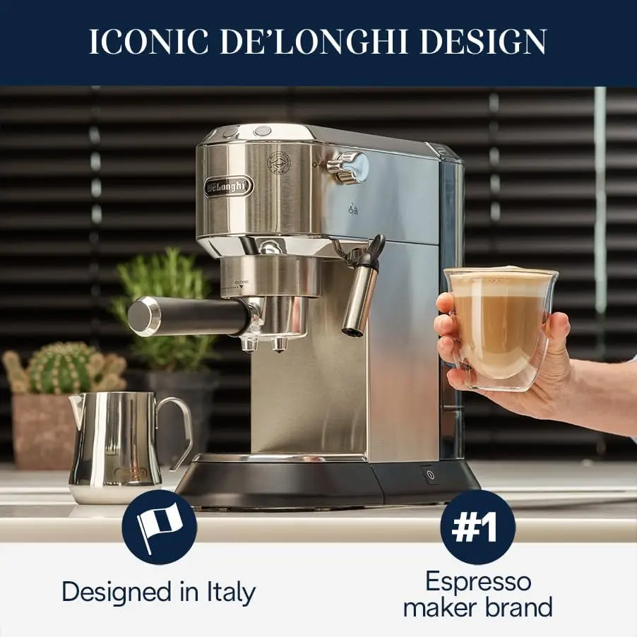 Dedica ec680m, Espresso maschine, Kaffee-und Cappucino-Maschine mit Milch auf schäumer, Metall/Edelstahl, kompaktes Design 6 Zoll