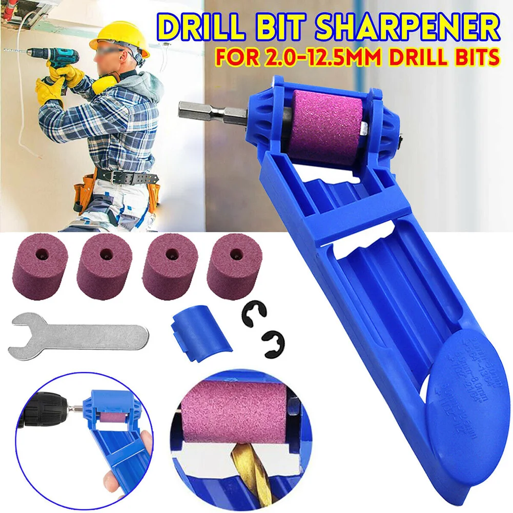 Portable Drill Bit Sharpener ABS Plastic Corundum Grinding Wheel  Wrench Circlip For Grinding Iron Drills Grinder Polishing Set