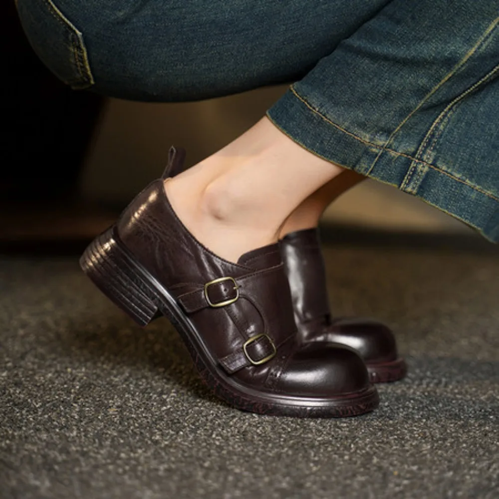 2026 New Spring Women's Loafers Slip on Round Toe Low Heel Belt Buckle for Work & Home
