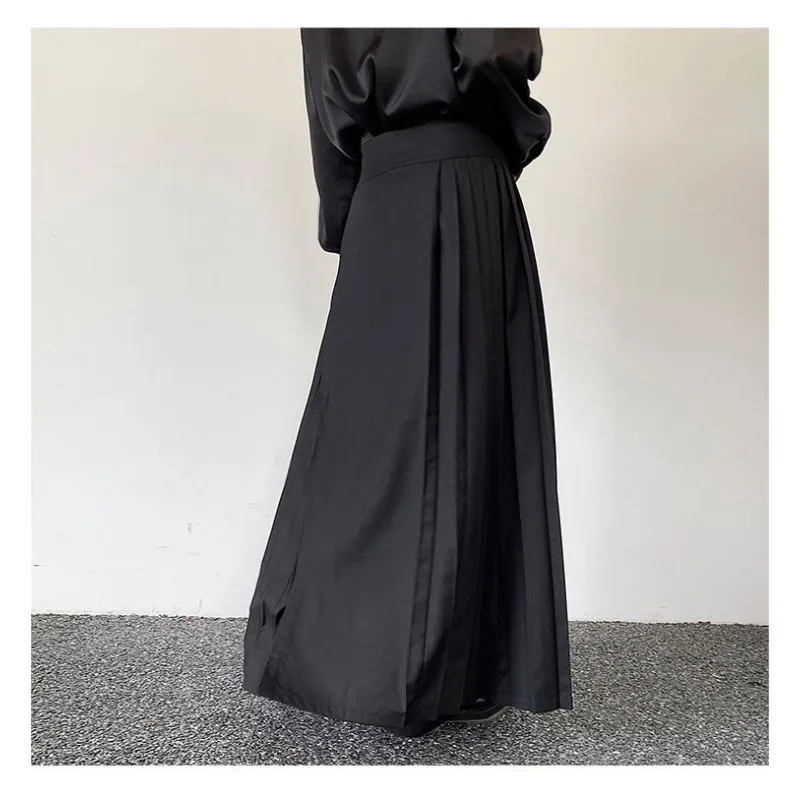 Mode schwarz Bambus bestickt Plissee Pferd Gesicht Rock chinesische traditionelle Kleidung für Männer trend ige Straße Freizeit hose