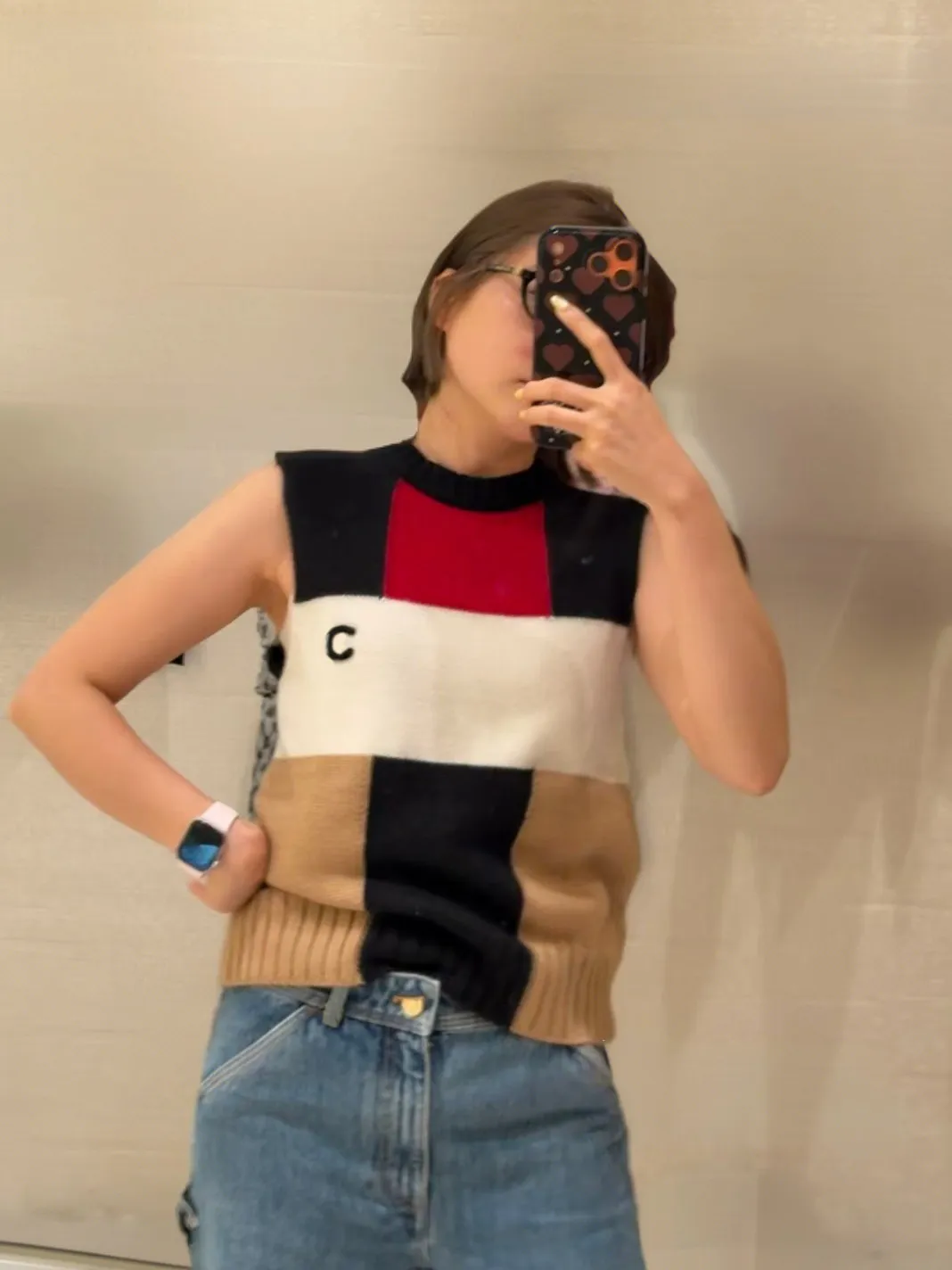 Sleeveless Top New Color 2026 Summer And Autumn Block Stitching Round Neck All-match Knitted Vest For Women