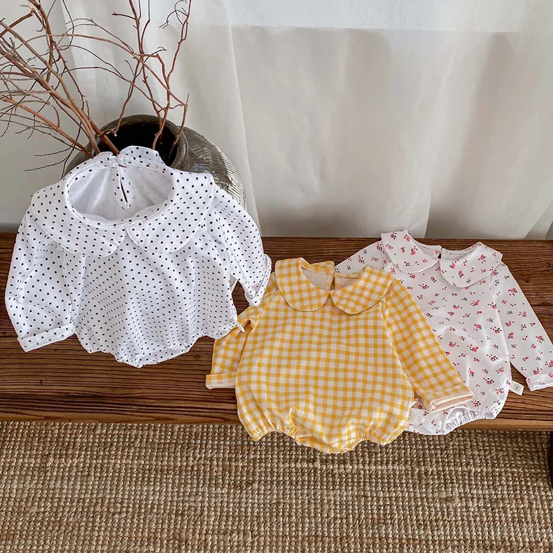 

Spring Toddler Baby Girl Romper Long Sleeved Cotton Lattice Printing Newborn Baby Girl Jumpsuit 0-24M Baby Clothing