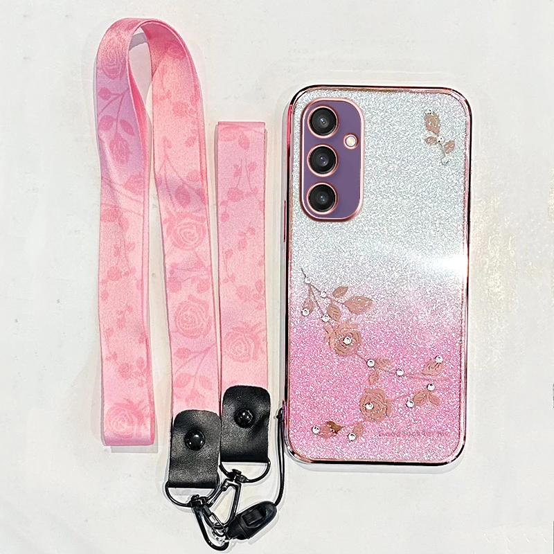 For Samsung Galaxy S22 S24 S21 Plus S25 Edge S23 FE S26 S20 Ultra Lens Protect Silicone Soft Phone Case Lanyard Back Cover Cases