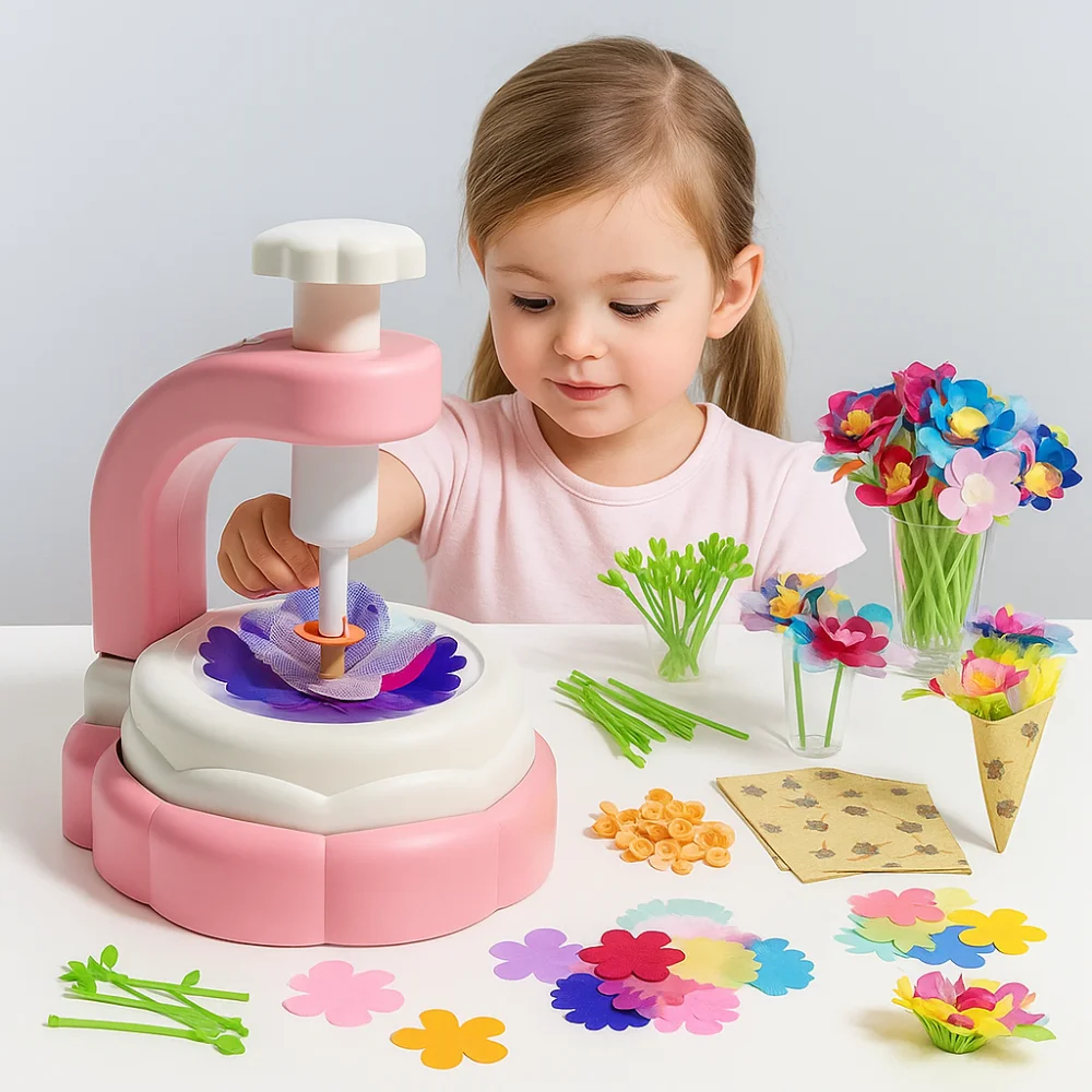 

Handmade Kids Bouquet Making Machine Set Adorable Style Imaginative Play Artificial Flower Toy Set Realistic Flowers
