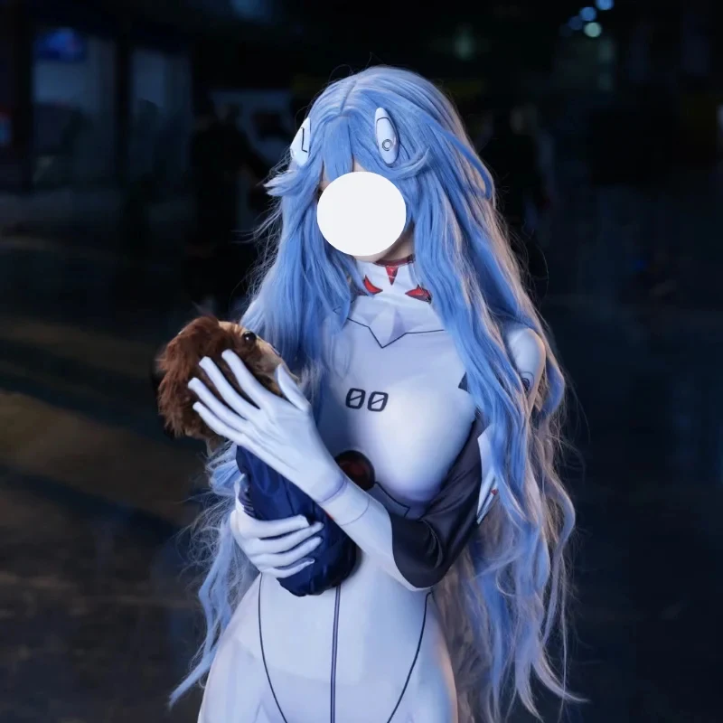 

Ayanami Rei Cosplay Costume Theater Edition White PU Fitted Bodysuit Sexy Fighting Outfit Prop Wrist Ornaments Back Decorations