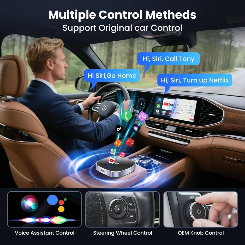 Wireless CarPlay & Android Auto Adapter, Stream Netflix/YouTube, Plug & Play, Car Play Dongle for Wired CarPlay/Auto Cars - view 4