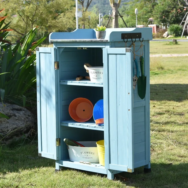 Outdoor storage cabinet sorting storage balcony courtyard solid wood anti-corrosion water drying console