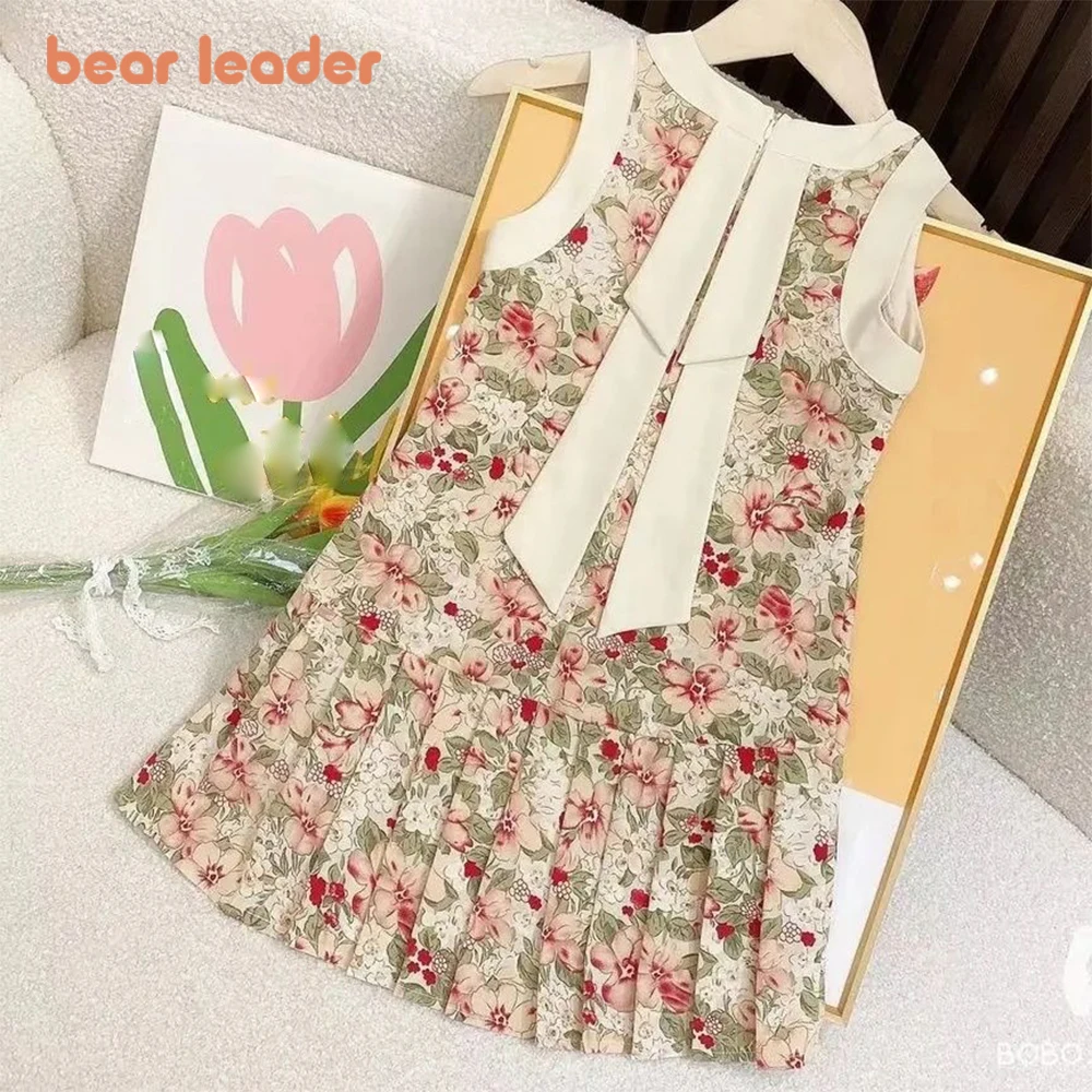 Bear Leader  Floral Baby Girl Dress Sleeveless Dresses Summer Princess Party Dress Crew Neck Toddler Girls Sundress Kids Clothes