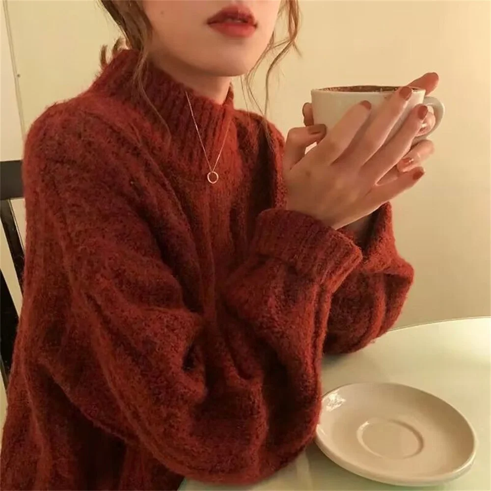 Autumn Winter Pullovers Women Soft Solid Casual Vintage Sweet Ladies Korean Fashion Streetwear Clothing Elegant Loose Sweaters