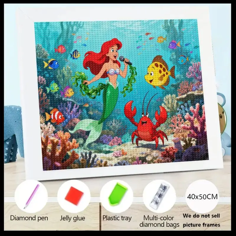 

1 шт., 5D DIY полный дрель, набор для алмазной живописи, мультяшная Русалка, принцесса Ариэль, пение под морем с воларнером, Себастьян и Фри