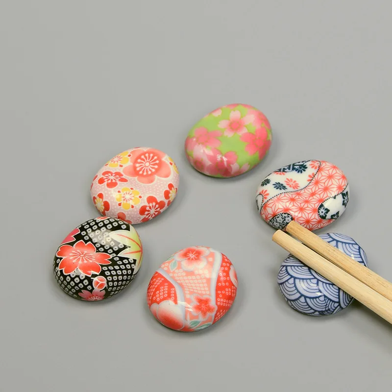 Soporte de palillos de cerámica personalizado de estilo japonés, 6 uds., múltiples patrones, decoración bonita