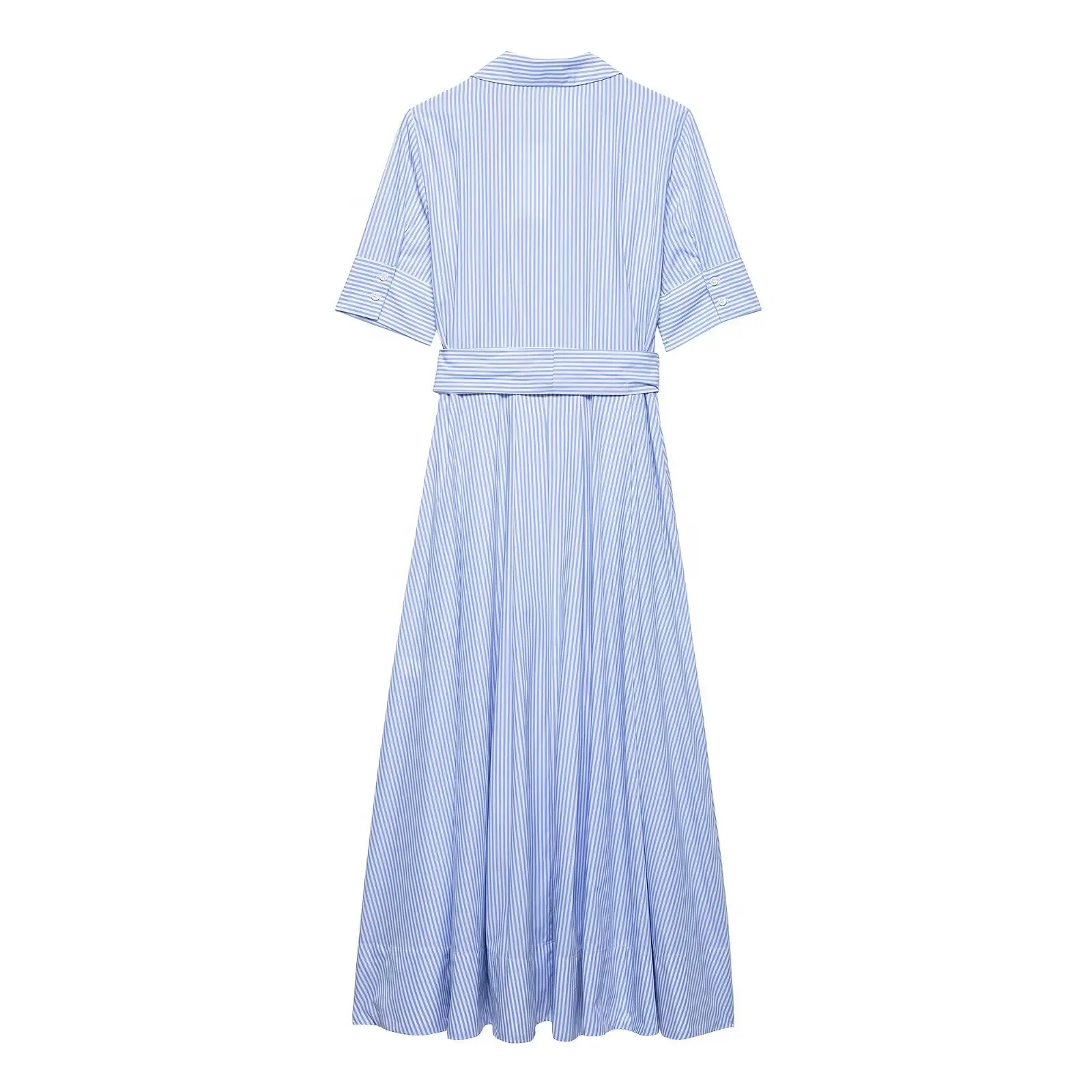 แฟชั่นลายElegantผู้หญิงเสื้อชุด 2025 ฤดูร้อนใหม่แขนสั้นA-Line Office LadyชุดยาวSash