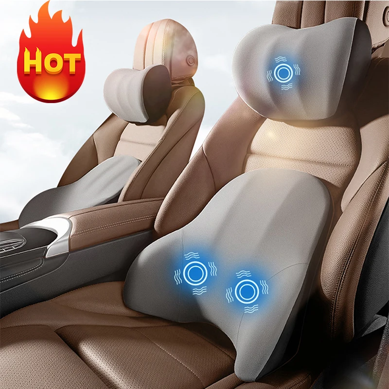 Car Electric Single Lumbar Single Headrest Vibration Massage Lumbar Support Neck Pillow  lumbar Cushion Car Seat Car interior