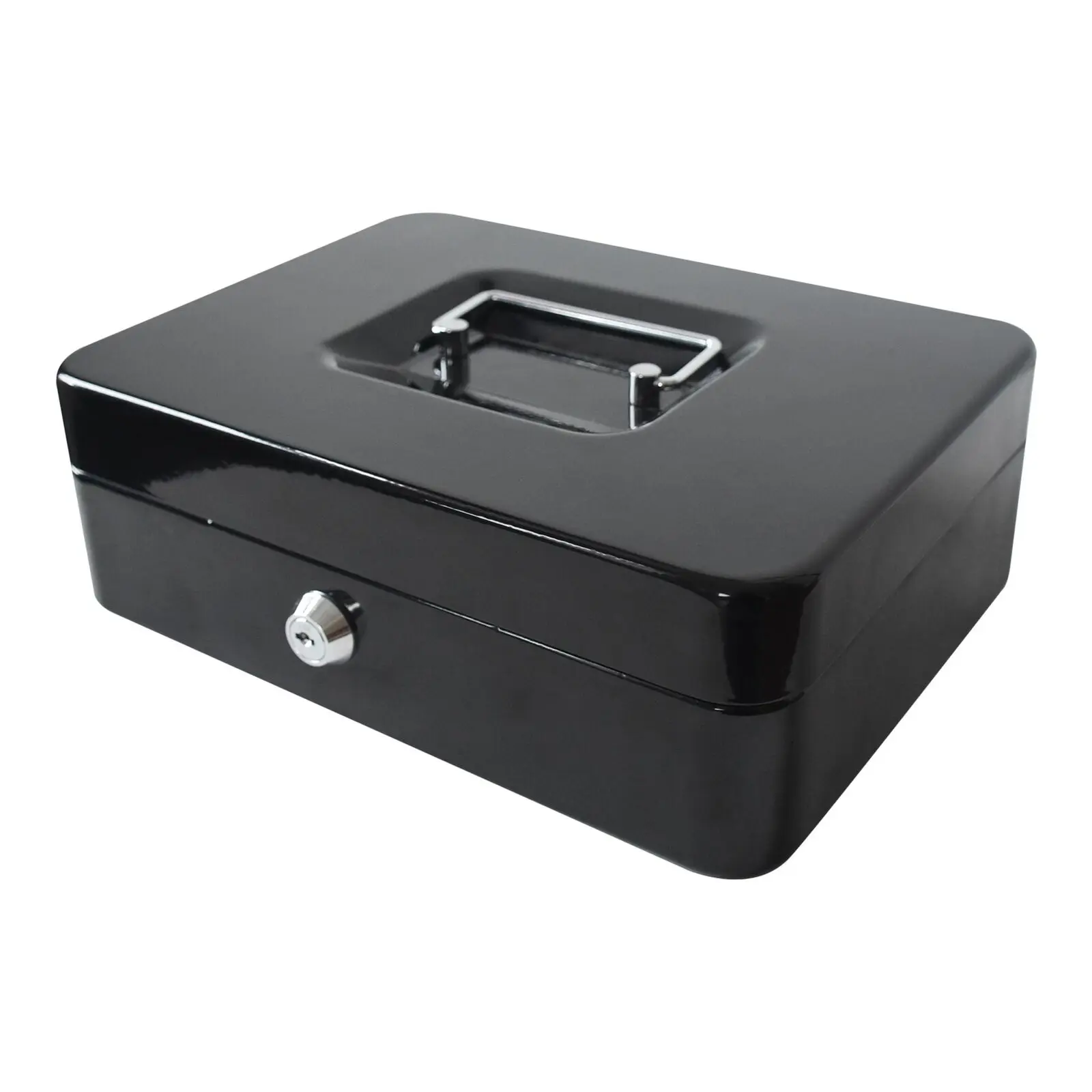 Metal Cash Box, 10-Inch Black, Money Tray and Key Lock, Ideal for Safe Storage