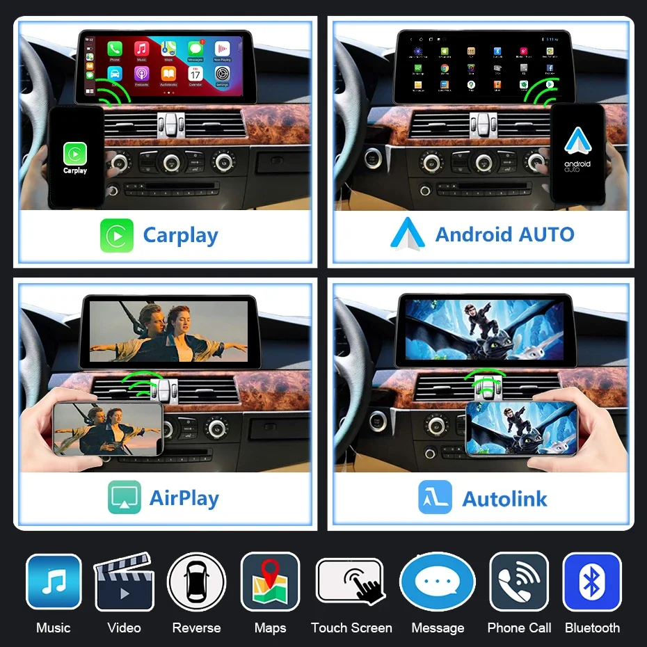 Radio para coche con pantalla Linux, 1920x720P, inalámbrico, CarPlay, Android, para BMW Serie 5 E60 E61 E63 E64, Serie 3 E90 E91 E92 E93 2004-2012, 2 din, autoradio, estéreo, reproductor multimedia, Bluetooth, wifi 4