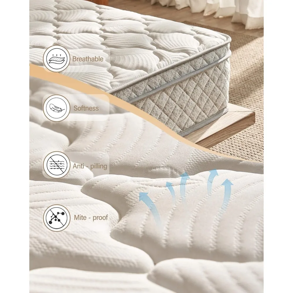 Materasso king size ibrido medio da 12 pollici in una scatola con molle insacchettate per alleviare la pressione e l'isolamento del movimento