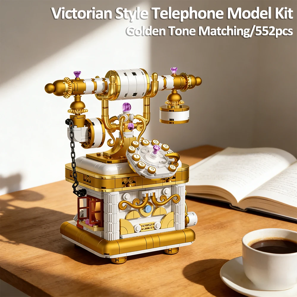 Retro Telephone Model Building Blocks, Vintage Rotary Phone Mini Bricks Set, DIY Construction Kit, Educational STEM Toy Gift