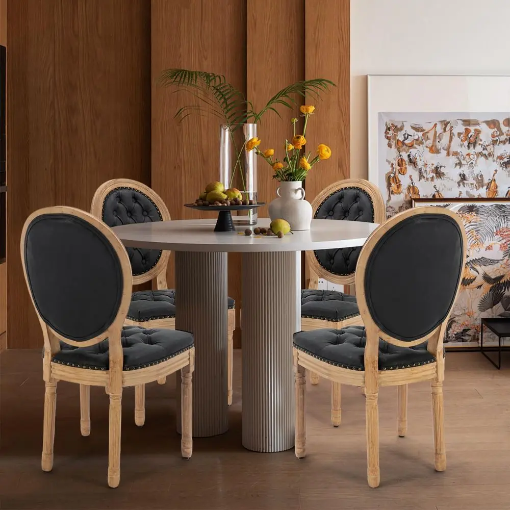 

French Dining Chairs Set of 4, Vantage Dining Chair with Round Back, Farmhouse Country PU Leather Dining Chair for Kitchen,Bedr