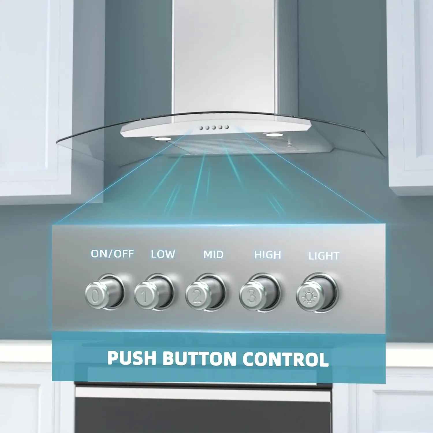 Hood 30 Inch, FIREGAS Ducted/Ductless Convertible Wall Mount Range Hood with Tempered Glass, 3 Speed Fan, 400CFM, Button Control