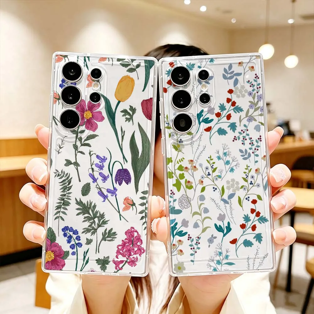 flowers Phone Case For Samsung Galaxy S26 S25 S24 S23 S22 S21 S20 Ultra Plus FE Pro 5G Transparent Cover