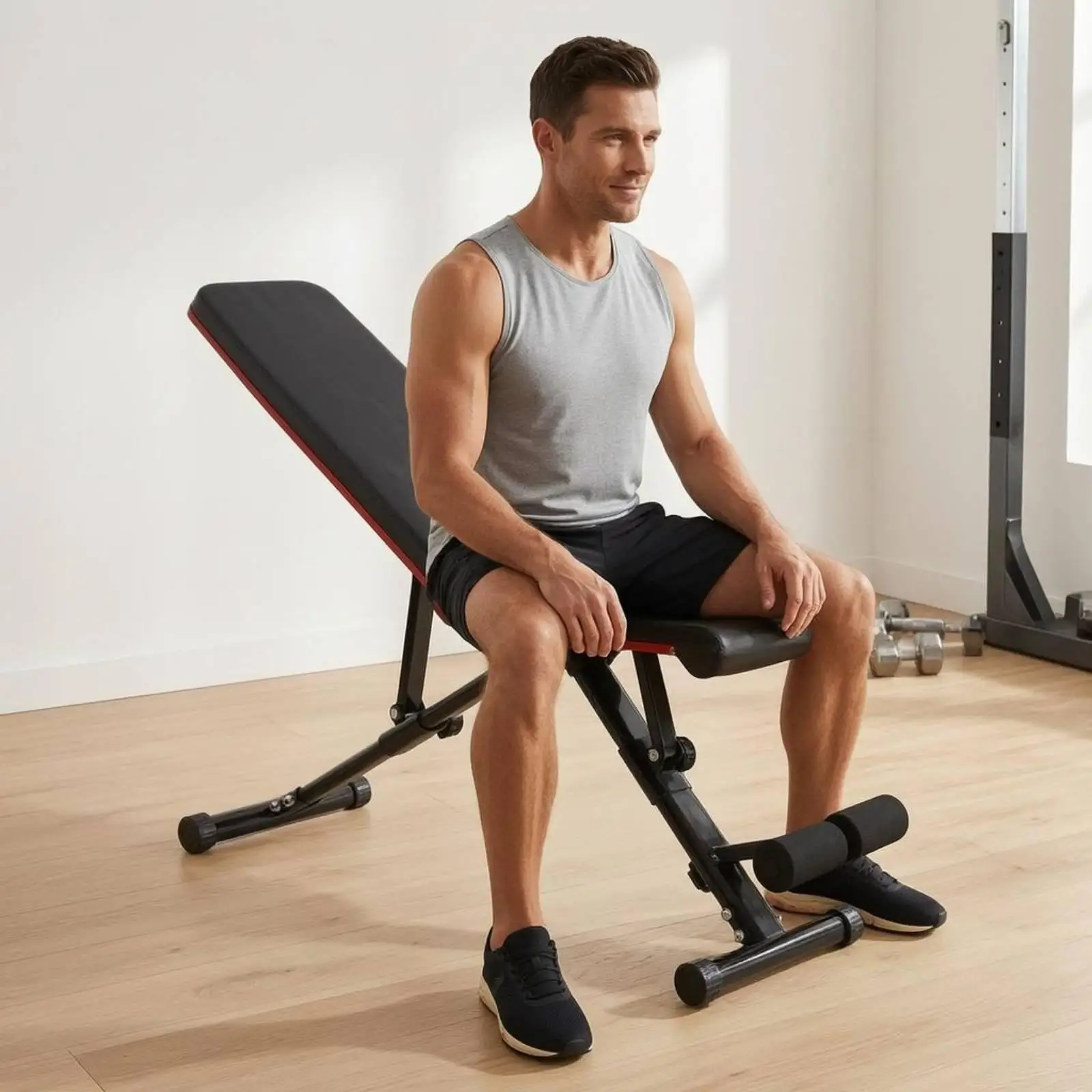 Foldable Incline Bench Adjustable Fitness Equipment Iron Frame Padded Backrest for Home Presses Sit Ups and Lower Body Support