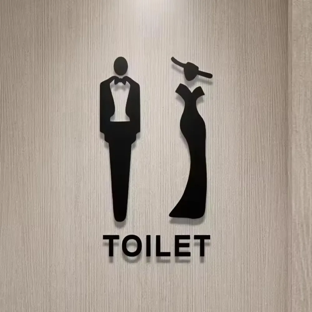 Schlankes schwarzes schwebendes Badezimmerschild – modernes Toilettenlogo und Türdekoration für Wohnungen, Merging-Funktionalität