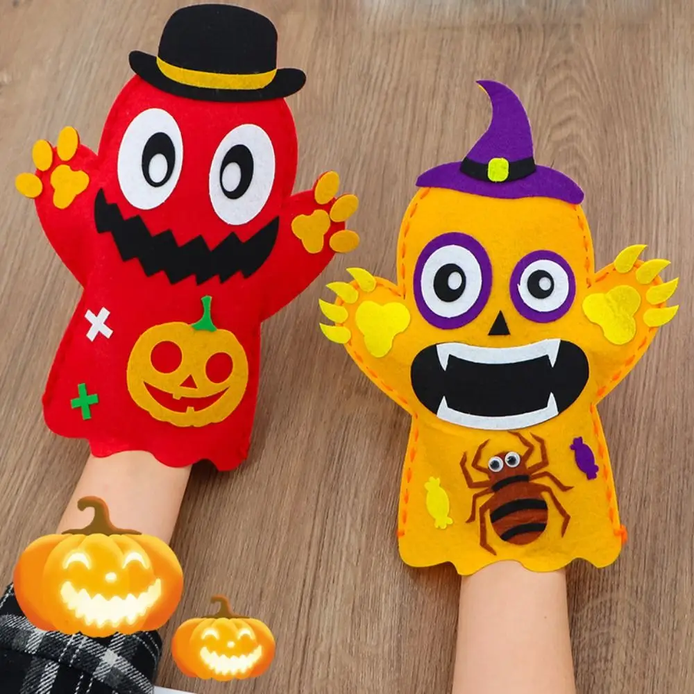 Puzzle Toy Bat DIY Hand Puppet Kits Human Skeleton Pumpkin Hand Puppet Toy Fabric Cartoon Halloween Puppet Home Decor